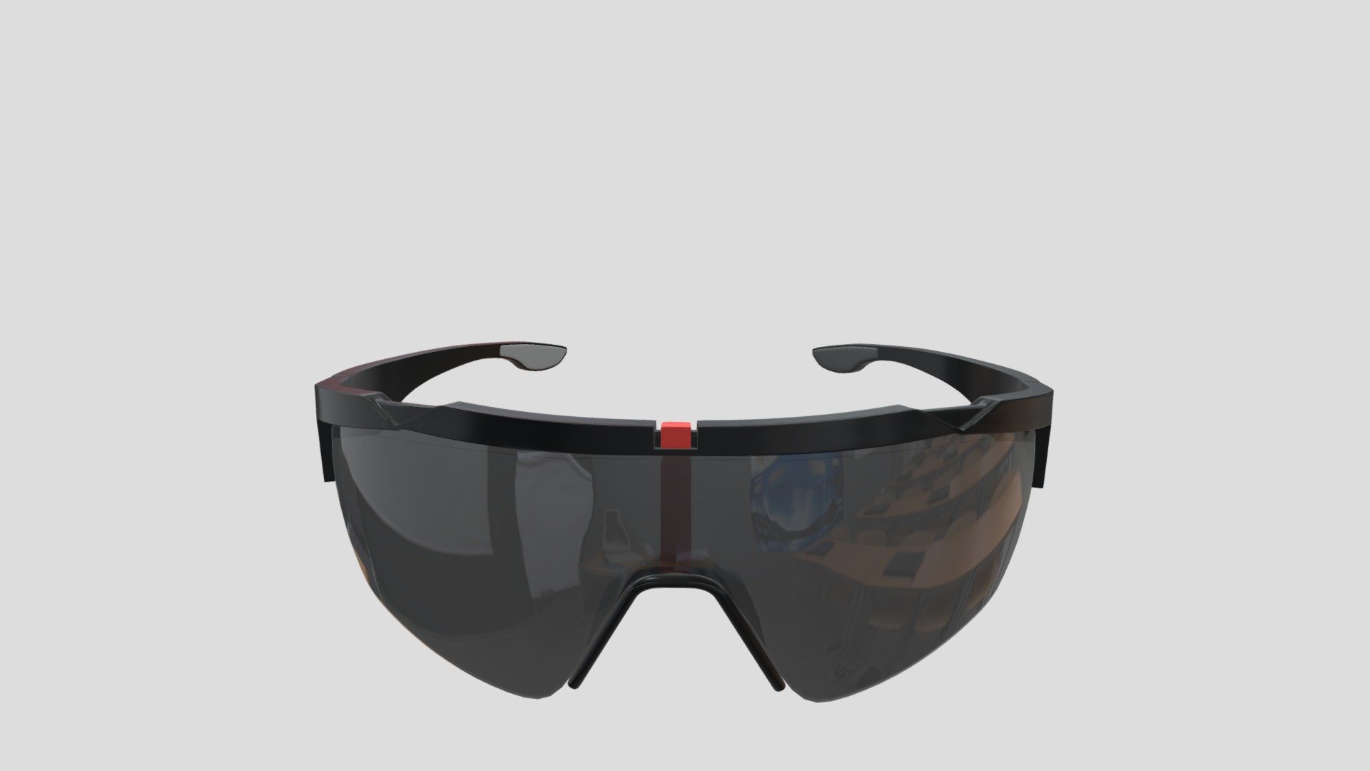 High-quality low poly model of fashion sport sunglasses with black plastic frame and gray lenses. Ideal for close-up renders and photo-realistic scenes 3d model