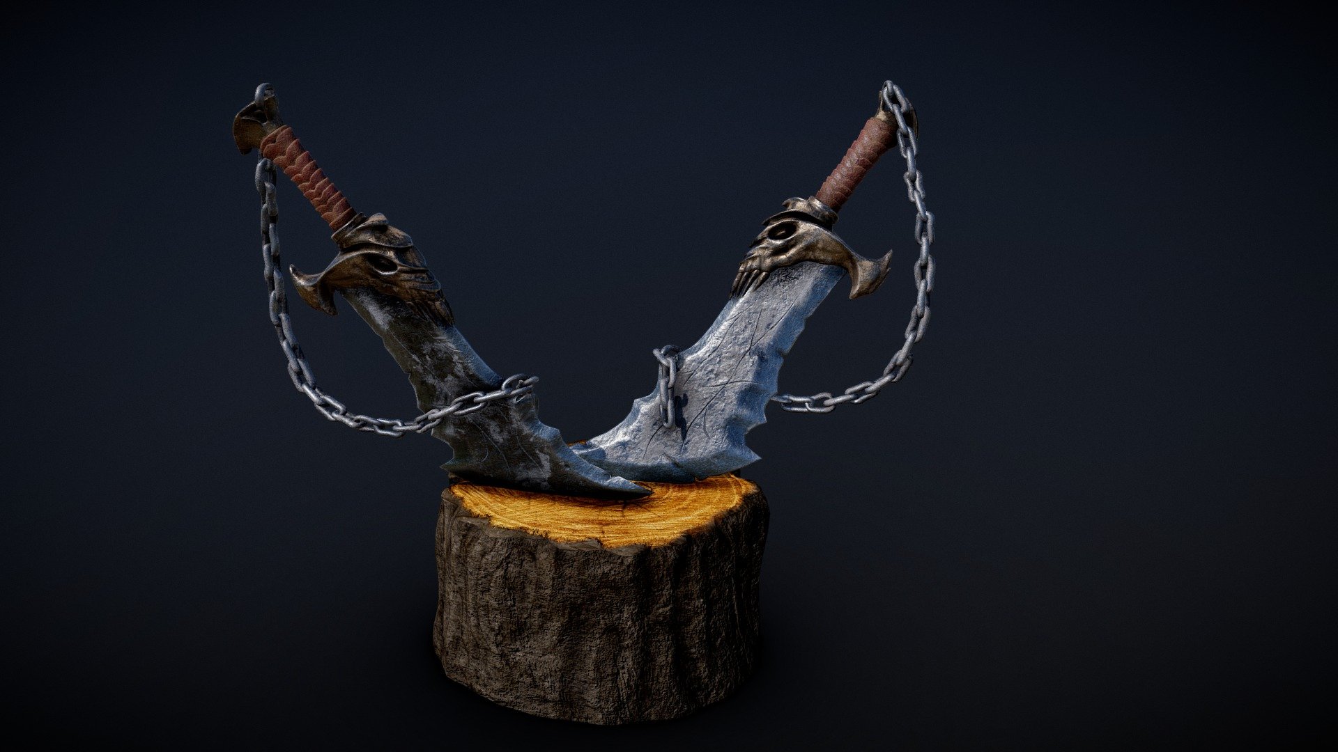 As for Kratos, no mere sword and shield would befit the newest servant of the God of War. The Blades of Chaos, forged in the foulest depths of Hades. Once attached the blades remained so, chained and seared to the flesh, a part of the bearer's body. A permanent reminder of Kratos' pledge.


–Gaia - The Blades of Chaos - 3D model by Roman R. Melkumov (@roman_m) 3d model