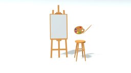 Cartoon Easel And Artist Palette cloth, paint, tablet, retro, paper, creation, painting, easel, palette, gallery, picture, hobby, butter, canvas, watercolor, paints, painter, art, workshop, interior, tassels