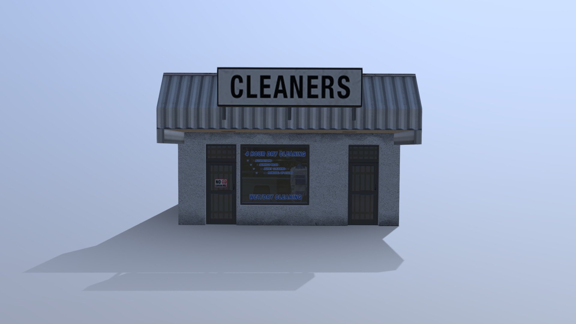 Typical North American strip mall building.

This was made as an asset for Cities:Skylines. Find it and other similar buildings here! - Strip Mall - Dry Cleaners - 3D model by CommonSpence 3d model