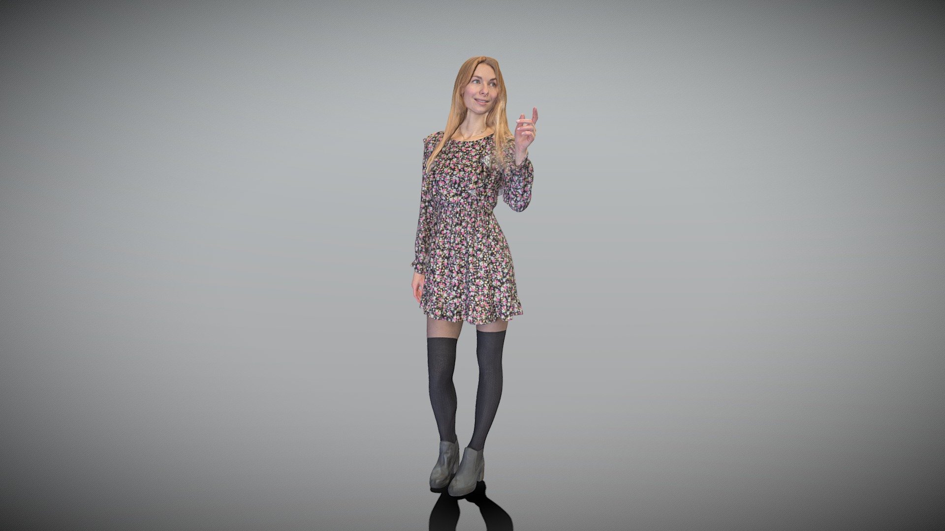 This is a true human size and detailed model of a beautiful young woman of Caucasian appearance dressed in little floral dress. The model is captured in casual pose to be perfectly matching for various architectural, product visualization as a background character within urban installations, city designs, outdoor design presentations, VR/AR content, etc.

Technical specifications:




digital double 3d scan model

150k &amp; 30k triangles | double triangulated

high-poly model (.ztl tool with 5 subdivisions) clean and retopologized automatically via ZRemesher

sufficiently clean

PBR textures 8K resolution: Diffuse, Normal, Specular maps

non-overlapping UV map

no extra plugins are required for this model

Download package includes a Cinema 4D project file with Redshift shader, OBJ, FBX, STL files, which are applicable for 3ds Max, Maya, Unreal Engine, Unity, Blender, etc. All the textures you will find in the “Tex” folder, included into the main archive.

3D EVERYTHING

Stand with Ukraine! - Beautiful woman in floral dress 390 - Buy Royalty Free 3D model by deep3dstudio 3d model