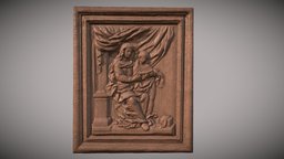 Wooden Frame Bas-Relief ancient, prop, fashion, bas-relief, old, classical, wodden, asset, art, pbr, lowpoly, wood, sculpture, gameready, environment