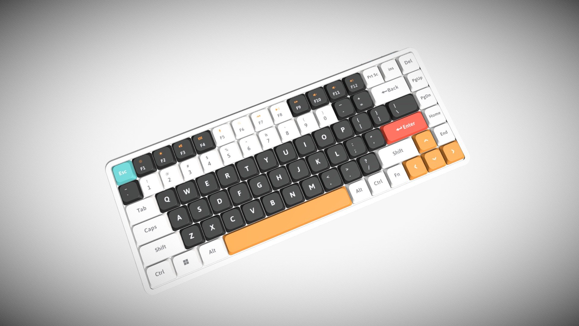 Detailed model of a white 75-Percent Layout Keyboard, modeled in Cinema 4D.The model was created using approximate real world dimensions.

The model has 48,919 polys and 49,084 vertices.

An additional file has been provided containing the original Cinema 4D project files with both standard and v-ray materials, textures and other 3d export files such as 3ds, fbx and obj 3d model