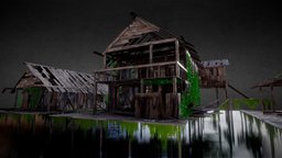 Abandon Wooden Swamp House abandoned, wooden, photorealistic, reed, swamp, blender-3d, wooden-house, nature_asset, house, ivy-covered, swamp-scene