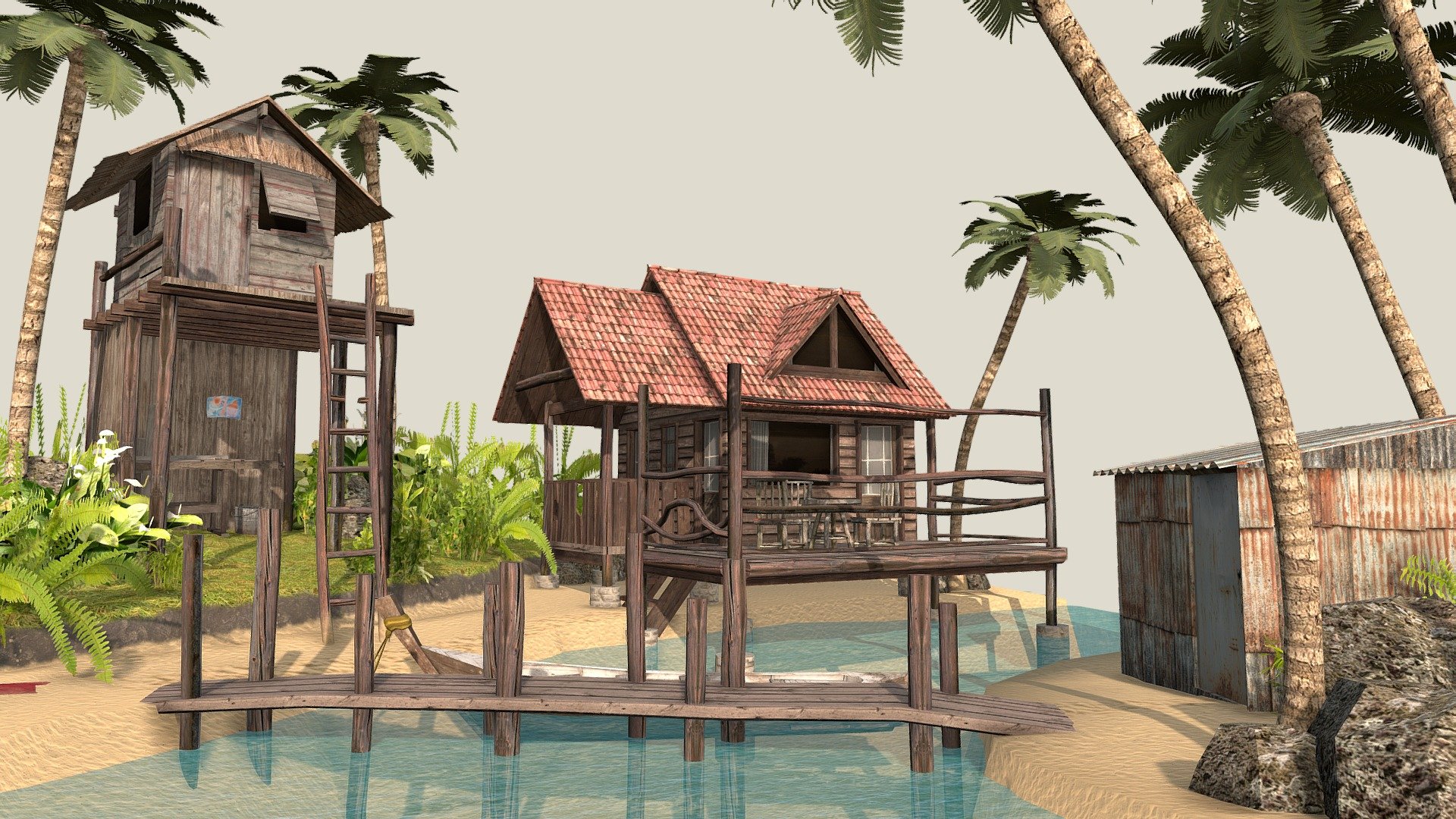 A tropical diorama scene inspired by Thailand. 
Created as a final assignment for the 3D1 course of Digital Arts &amp; Entertainment (DAE) at Howest University 3d model
