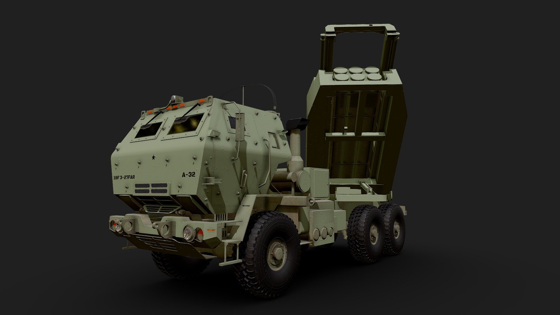 The M142 High Mobility Artillery Rocket System (HIMARS) is a light multiple rocket launcher developed in the late 1990s for the United States Army and mounted on a standard U.S. Army M1140 truck frame.

The M142 carries one pod with either six GMLRS rockets, or two PrSM missiles, or one ATACMS missile on the U.S. Army's new Family of Medium Tactical Vehicles (FMTV) five-ton truck and can launch the entire Multiple Launch Rocket System Family of Munitions (MFOM). M142 ammunition pods are interchangeable with the M270 MLRS; however, it is able to carry only one pod rather than the standard two for the M270 and its variants 3d model