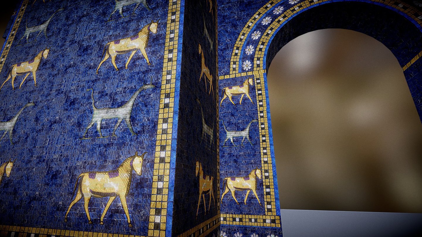 (A tribute to) The Ishtar Gate of Babylon.

Modelled according to the Ishtar Gate in Pergamon Museum in Berlin. Changed a bit :)
The gate model has a single texture tiled according to the original. 
First I made all high poly models, then I baked them onto the texture using ID maps for different materials, and finally I made the gate model from the modular pieces :) - The Ishtar Gate - 3D model by ljubicajovanovic 3d model