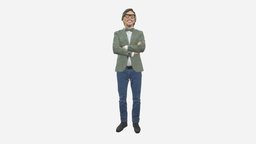 Man In Glasses Cozy Beard Cross Hands 0802 suit, style, people, clothes, miniatures, realistic, character, 3dprint, model, man