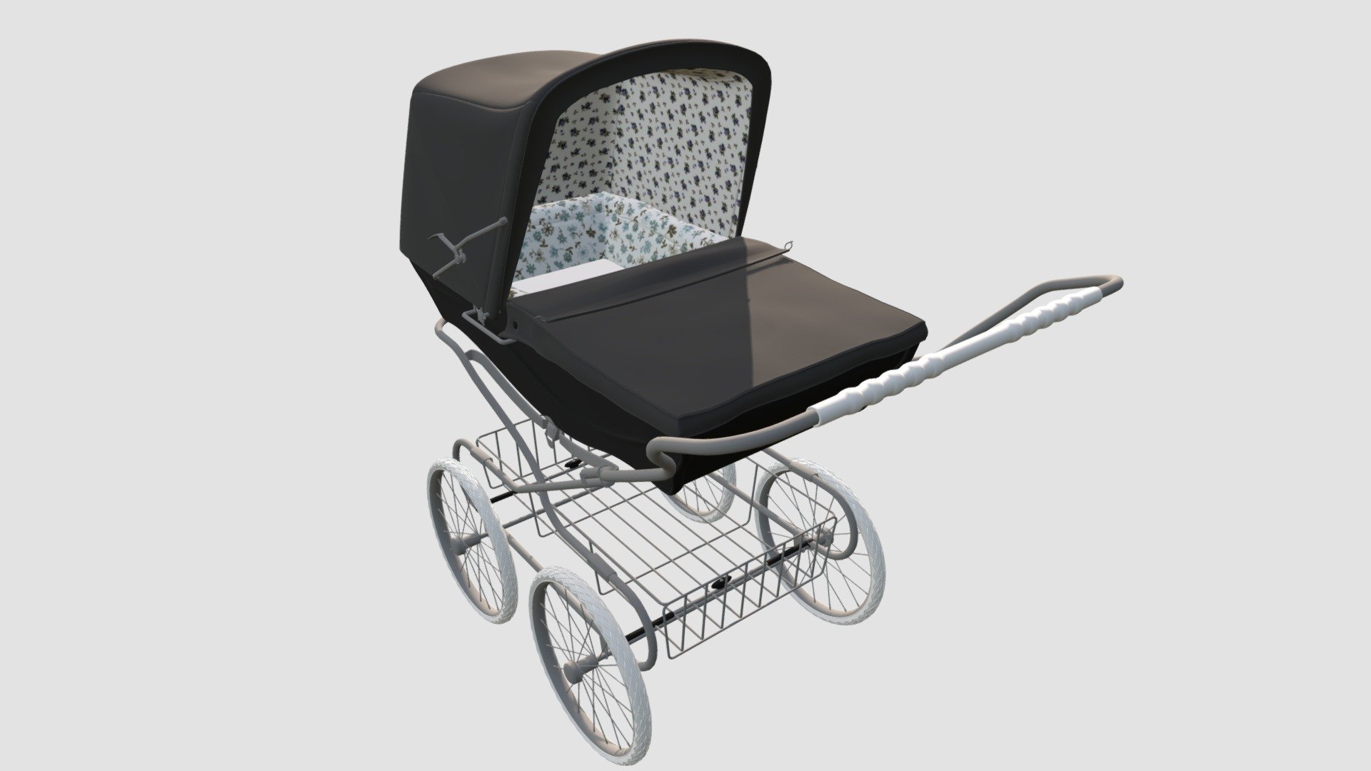 Highly detailed 3d model of stroller with all textures, shaders and materials. It is ready to use, just put it into your scene 3d model