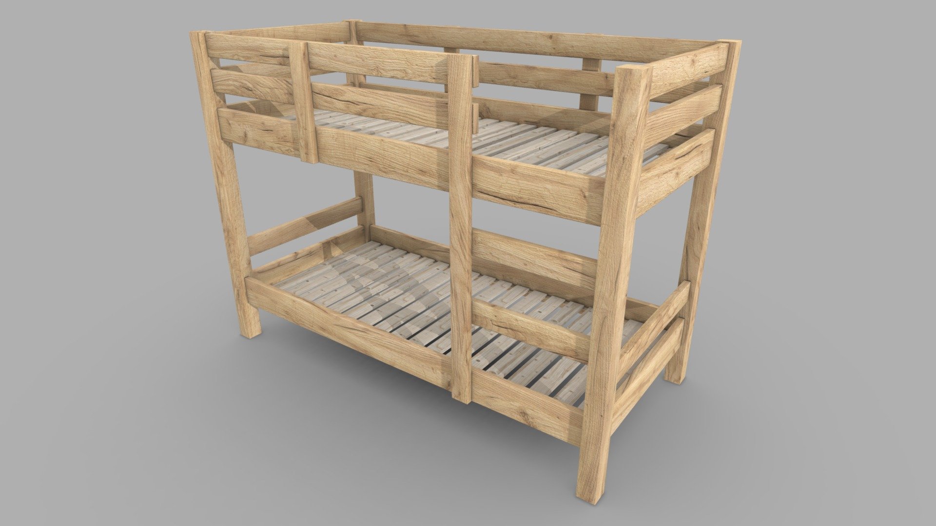 One of the biggest concerns for parents with two kids is how to manage limited space with their growing needs. The Bunk Bed Frame Gold Oak is the perfect solution with 2 beds in just one frame! This bed frame is designed for kids' rooms, and provides an easy way to transition from having one child to two. It's also moveable, so it can be placed in any corner of the room.

It includes the following components:
★ Bunk Bed Frame 1-1 - Gold Oak

★ Scale:
Real world, Metric

★ Size:
102,83cm x 211,604cm x 157cm

★ Sleeping Size
90cm x 200cm

★ File formats:
FBX Version 2019

★ UVW Texture coordinates:
UVW Unwrapped

★ Pivot:
At the Bottom Center of the Model

★ Textures:
Diffuse, Normal

★ Texture Resolution:
4k = 4096px x 4096px

★ Animations
None - Bunk Bed Frame 1-1 - Gold Oak - Buy Royalty Free 3D model by OctoMan 3d model