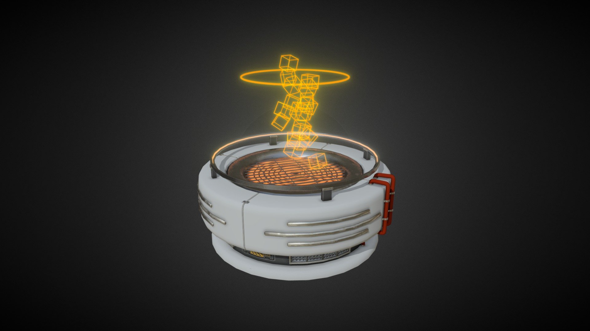This is a scifi holographic fireplace/space heater of my own design. I was inspired by the propane space heaters commonly found in public spaces such as outdoor resturaunt seating areas. I imagined what it would be like to have an electric heater that still had the visual impact of fire fixtures.

The particles and modeling were done in blender, the texture in Substance Painter.

The triangle count without the baked particles here in sketchfab is 4808 3d model