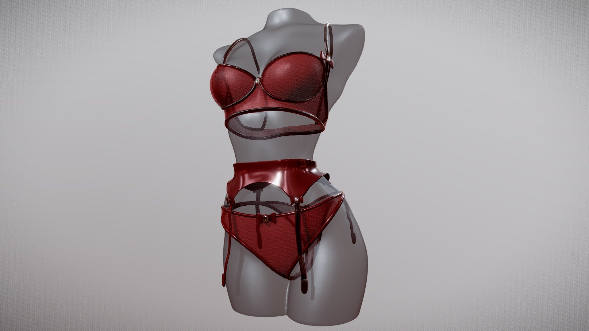 sexy underwear - Sexy red mesh lingerie with garters pack - Buy Royalty Free 3D model by 4145K4N 3d model