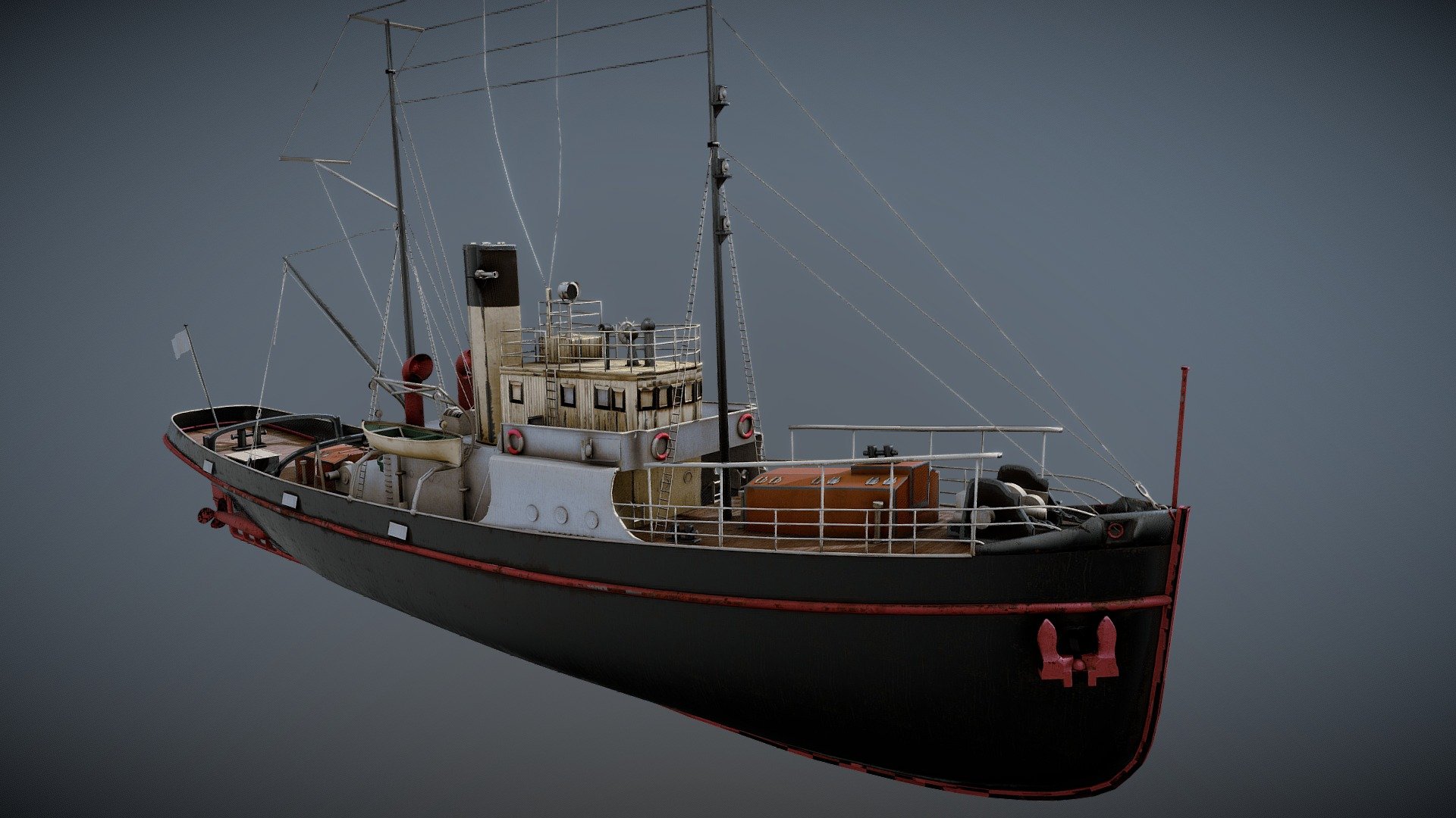 Steam Tug

Parts of the mesh are public domain. I don't remember where i found the mesh. I had to replace a few parts. There still are flipped normals and other issues, but it's good enough from the distance.

Here you can see it in action: https://vimeo.com/manage/videos/778831006 - Steam Tug - Buy Royalty Free 3D model by cyberhirsch 3d model
