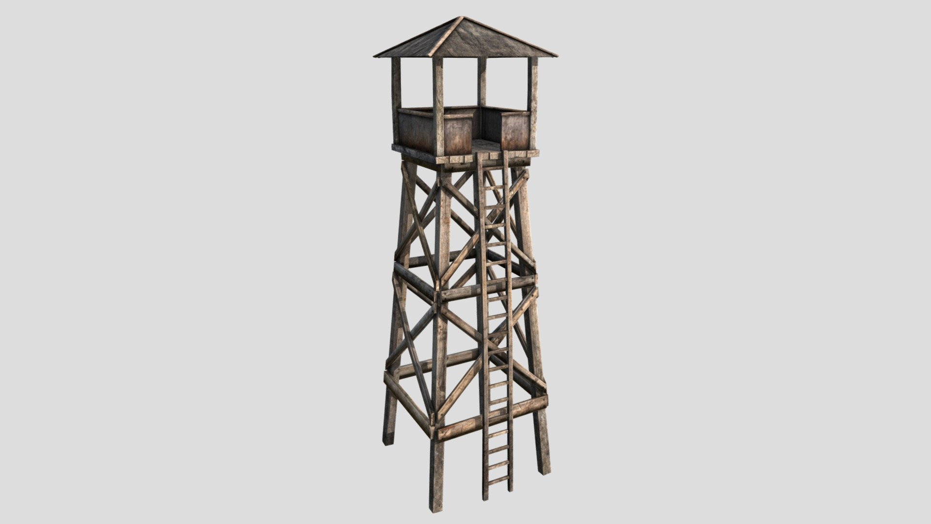 3D Guard Tower
The pack has highly detailed guard tower ready for use in your project. Just drag and drop prefabs into your scene and achieve beautiful results in no time. Available formats FBX, 3DS Max 2017



We are here to empower the creators. Please contact us via the [Contact US](https://aaanimators.com/#contact-area) page if you are having issues with our assets. 




The following document provides a highly detailed description of the asset:
[READ ME]()




**Mesh complexities:**


Guard_Tower_06 1382 verts; 1074 tris uv 

Includes 1 set of textures with 4 materials:


 ● Diffuse

 ● Gloss

 ● Normal

 ● Specular




 - Guard Tower 06 - Buy Royalty Free 3D model by aaanimators 3d model