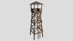 Guard Tower 06 tower, fence, army, warehouse, arabic, enviroment, fbx, props, buidling, guardtower, gamereadyasset, unity, architecture, game, lowpoly, military, gameready