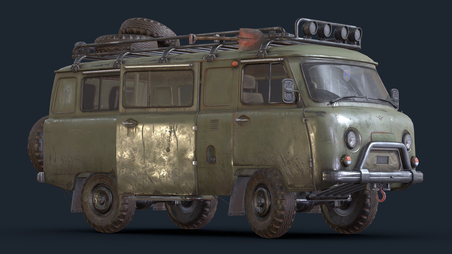 One day I was walking down the street and saw a rusty bukhanka. There was a great desire to model it, which I did. it took about a month to work in my free time

4 sets 4k. 51,159 triangles
Modeling was done in Blender, baking in Marmoset Toolbag, texturing in Substance Painter.

You can find renders at my Artstation https://www.artstation.com/artwork/XggZxL
 - UAZ Bukhanka - 3D model by Valery Kharitonov (@KJLOYH) 3d model