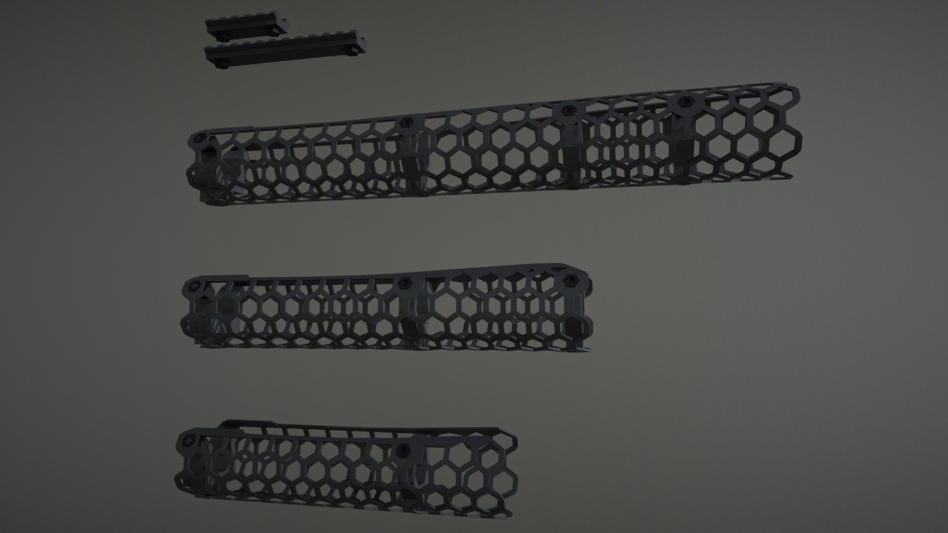 Low-Poly models of some interesting AK handguards, made my Hexagon Tactical, apparently a russian company. while the three lengths are made for specific rifle lengths, you can also attach a shorter handguard onto a longer rifle to keep it as light as possible, or attach a long one on a carbine like the AK-105 to partially cover a suppressor. 

Includes two attachment rails, can be mounted on any of the hexagons, allowing for incredible customizability when it comes to attachments 3d model