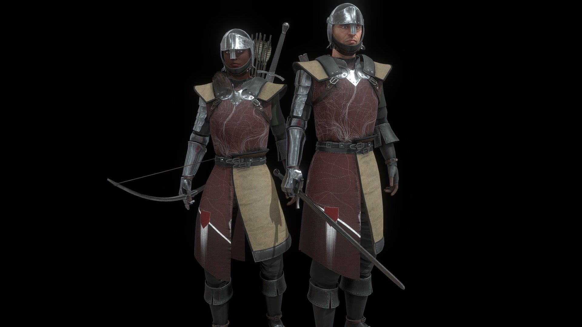A clothing and armor set designed for my fantasy RPG, Riptide.

28K per armor set including weapons. I am happy with the poly count and rigging, but this design of the Highlander City Guards is still a work in progress.

Please visit and support my life-long creation, Riptide 3d model