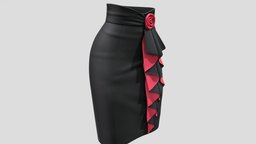 Cascade Ruffle Deatail Black Pencil Skirt