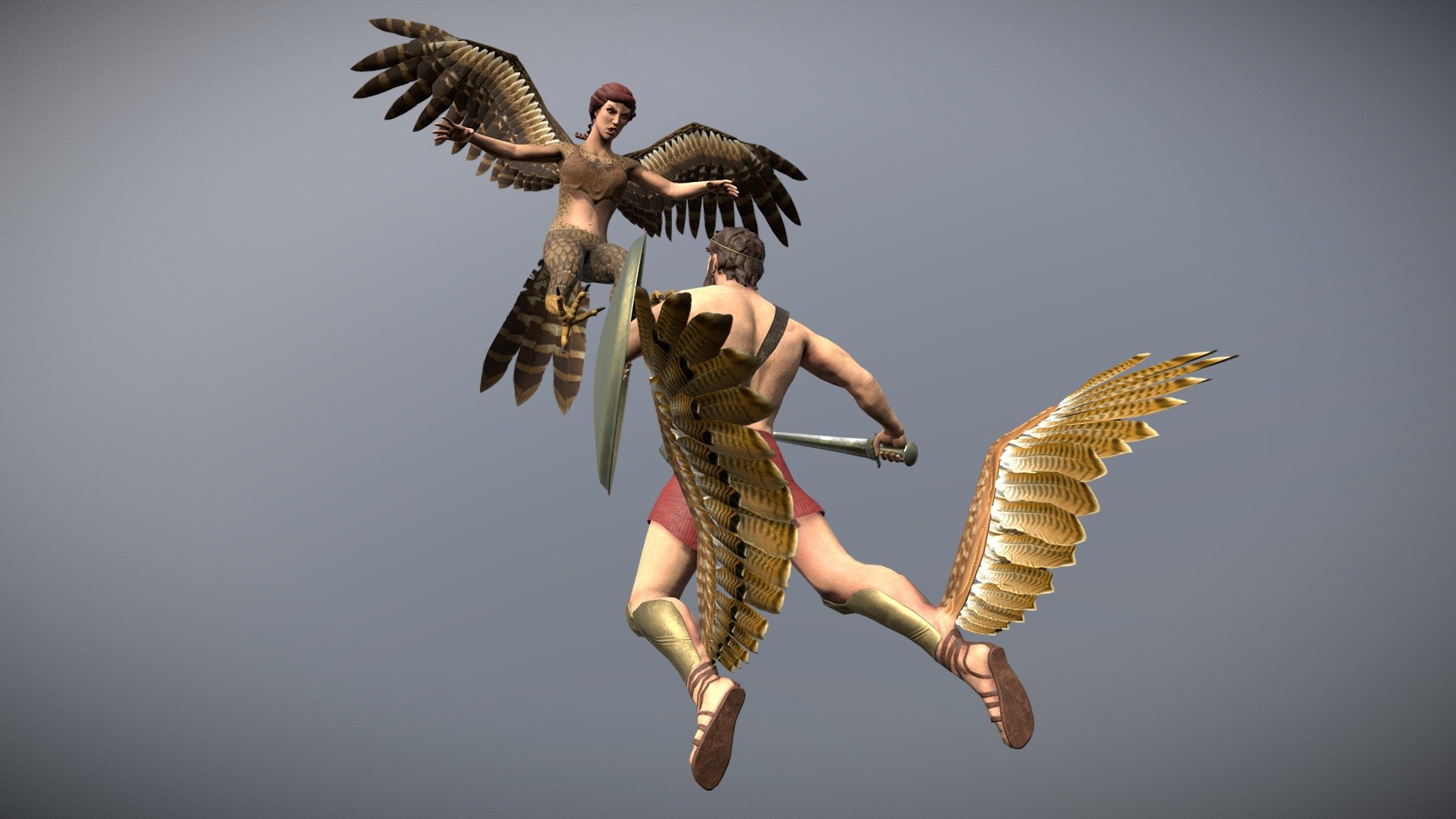 According to Greek Mythology, the Harpies were mosters that had a form of half-bird and half-woman. They play a part in the story of the Argonaut journey - Harpy vs Argonaut - 3D model by Hephaestus Lab. (@HLab.) 3d model