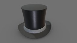 Top Hat Low Poly Realistic PBR hat, style, cap, vintage, fashion, top, classic, equipment, accessory, realistic, head, costume, formal, elegance, bowler, character, asset, game, 3d, pbr, low, poly, male, clothing, black