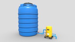 Automatic pump with Water tank storage, pipe, system, pump, exterior, warehouse, fluid, automatic, farm, safety, water, tank, station, watertower, pressure, gallon, house, factory, electric, industrial