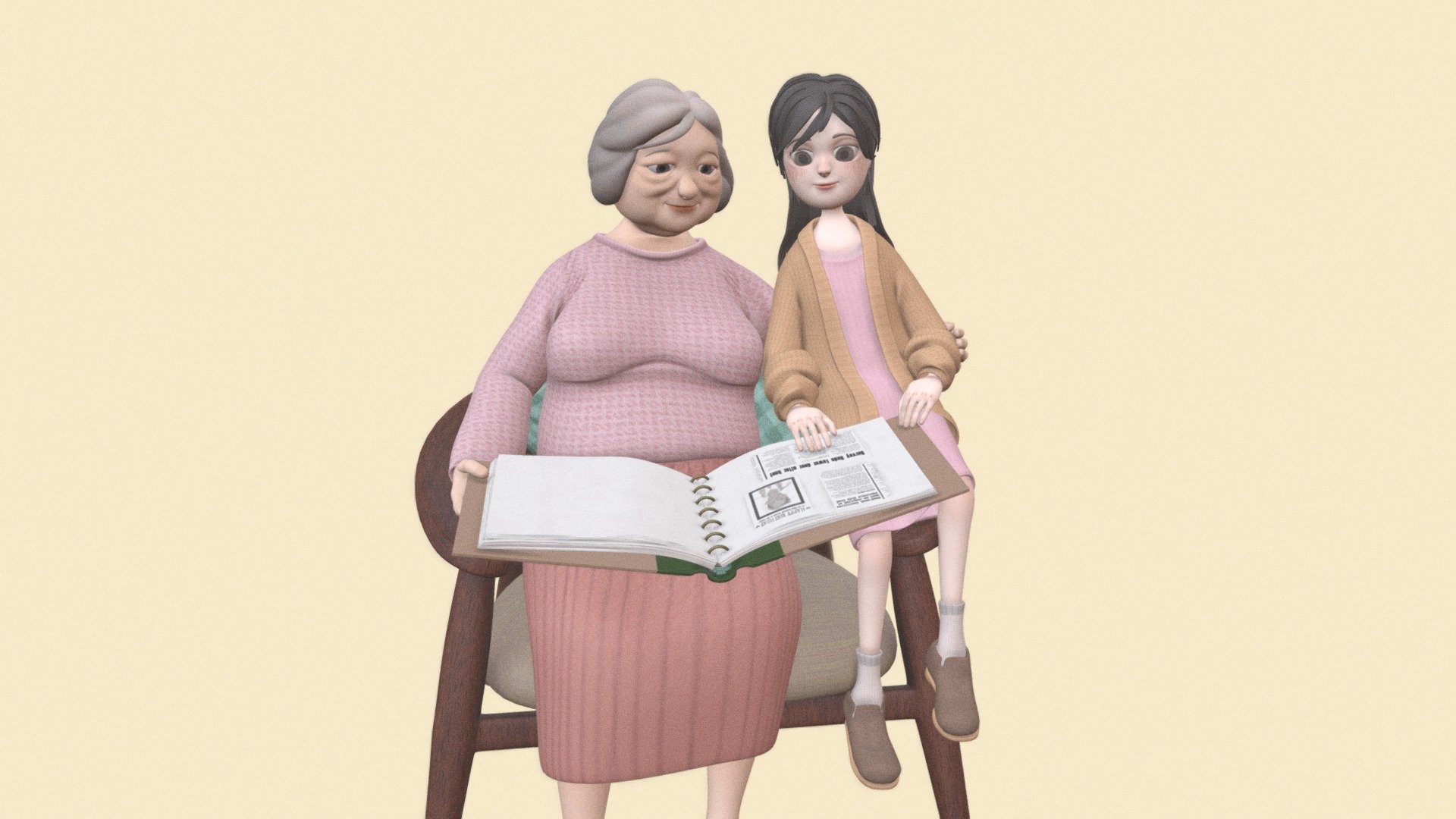 smoothed model of my thesis characters - grandma & kid - 3D model by congcongcong 3d model