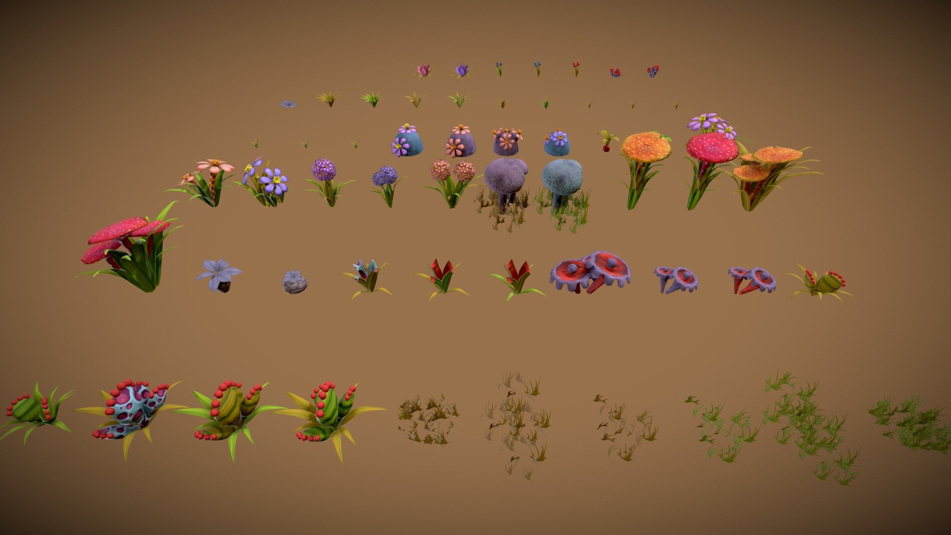 Price reduction by 50%.

The assets contains vegetation ready to use for PC or mobile devices.

The total number of objects: 57

This package contains:

1) Models:




57 Plants (76 - 3565 tris).

2) Textures:




1 Atlas textures (Diffuse Map + Normal Map) - resolution 1024x1024.
 - Stylized Fantasy Vegetation 1 - 3D model by Infinity3DGame 3d model