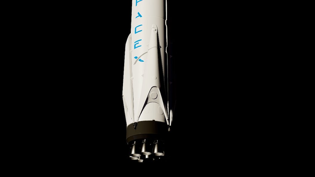 The SpaceX Falcon 9 v1.2 with the upgraded titanium grid fins from the Falcon 9 Block 5. This is the configuration that flew during Iridium-2, albeit with a customer-specific image on the payload fairing 3d model