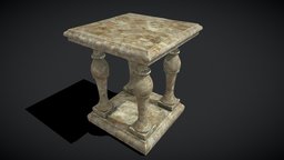 Square Marble Table bedroom, dresser, small, side, medieval, surface, end, worn, furniture, table, unique, marble, realistic, elegant, quality, saxon, furnishings, highend, church