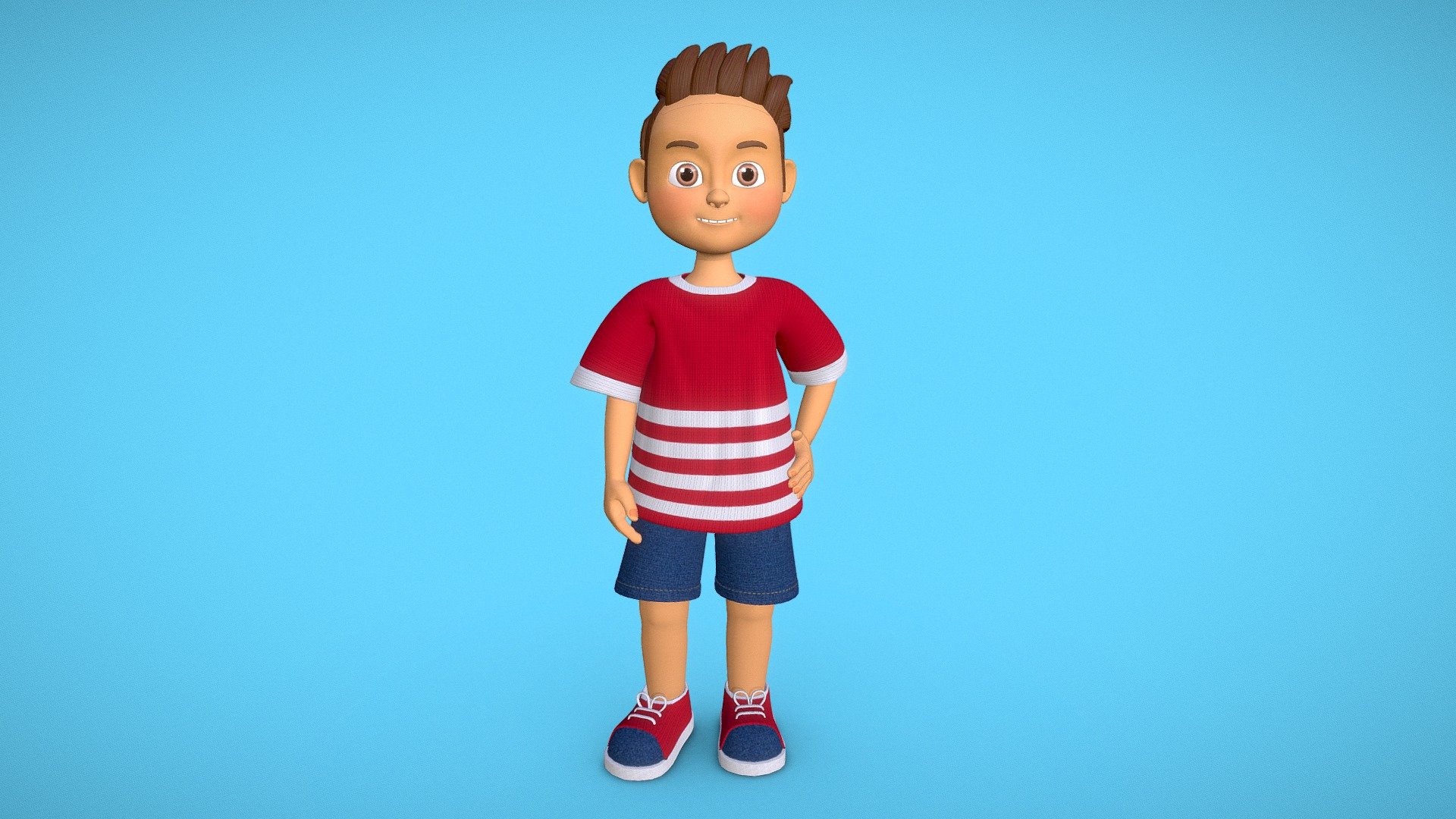 3d character modelling of boy. This boy character is ready to animate. You can use it directly for any type animation. It is created in 3ds max, Maya and substance painter. Boy character we designed to be suitable for games, cartoon, rhymes or any other project.

The model is packed with high resolution pbr textures, ready to be used in modern games or film projects. Additional custom sail poses or higher resolution textures available on demand, reach out to me for more information on that 3d model