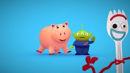 Hamm, Forky & Little Green Man cute, pig, pixar, fork, disney, alien, mobilegame, clumsy, toystory, hamm, character, funny, forky