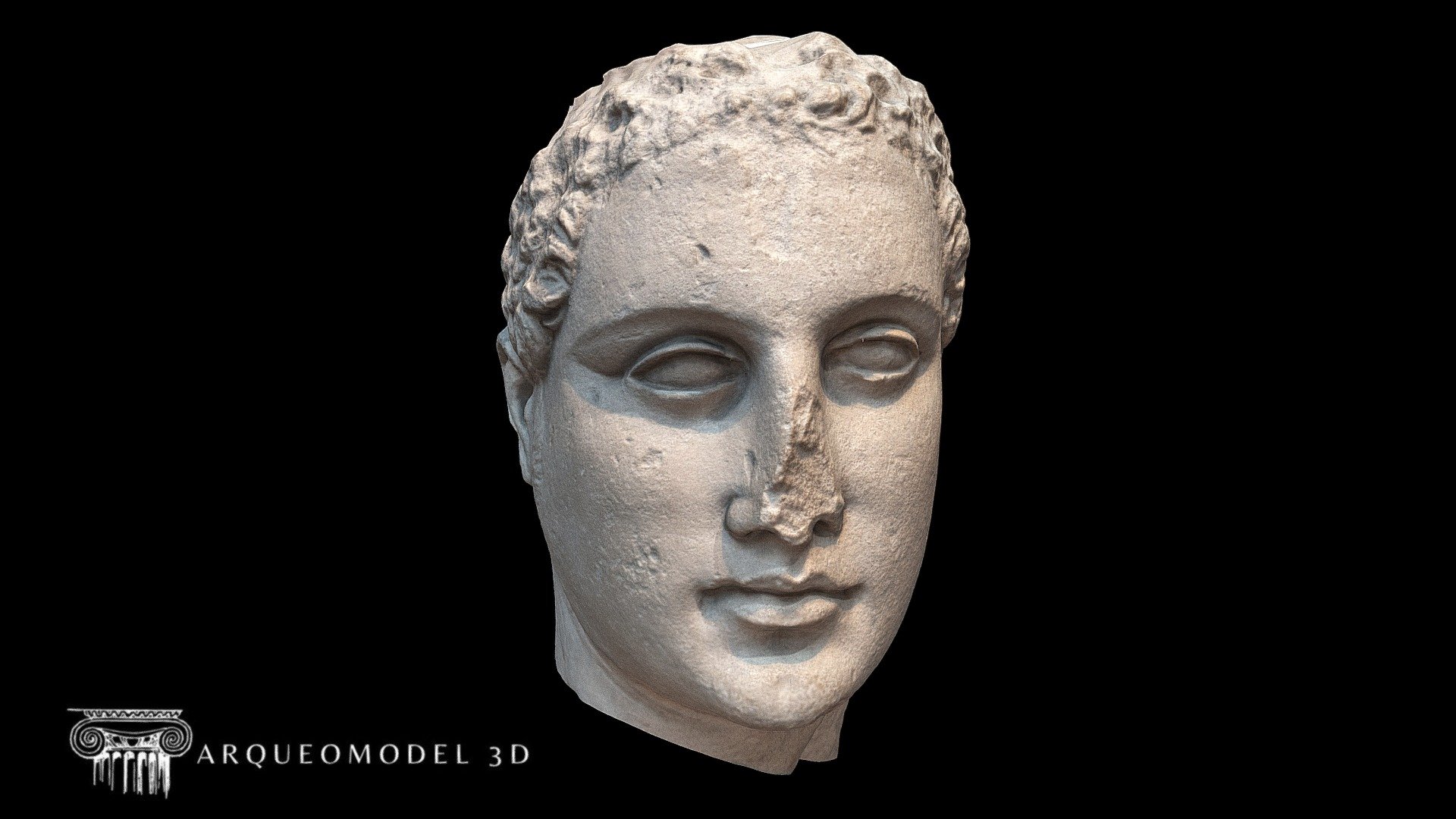 Later hellenistic statues on Cyprus display greater realism, as indicated here by the flshy face, ruffled hair and sideburns. Although resembling the features of Ptolemy VI of Egypt (180-145 BC), this colossal head is probably a generic image of an aristocratic worshipper rather than a portrait of the ruler of Cyprus at this time. It combines broader Hellenistic style with local carving traditions typical of the Dali area where it was found 3d model