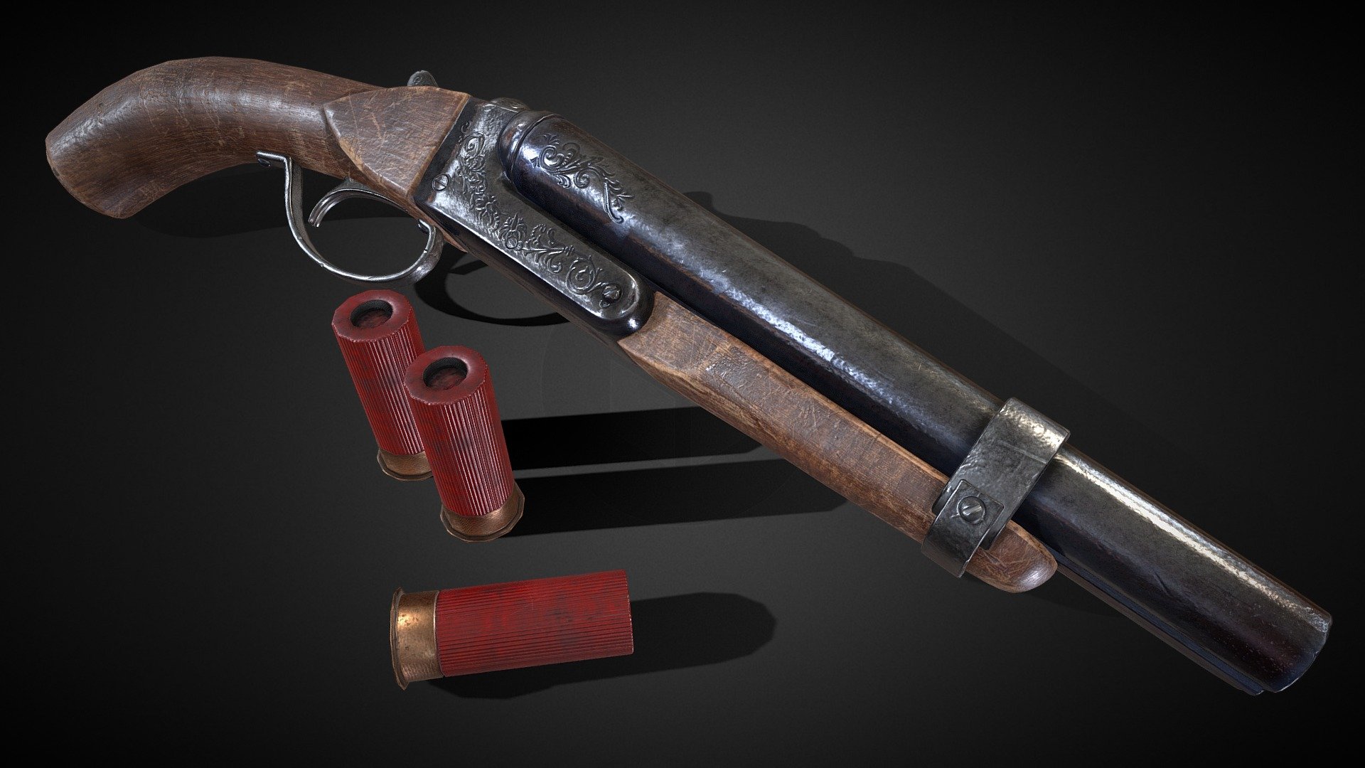 A good old fashion double barrel sawn-off Shotgun.

Worn yet still dignified, its barrel darken by flame. A firearm that's been through hell and back.

I also put in few shells for anyone who wants to do animation with.

The package comes with Maya original file and tga texture maps in 4K 3d model