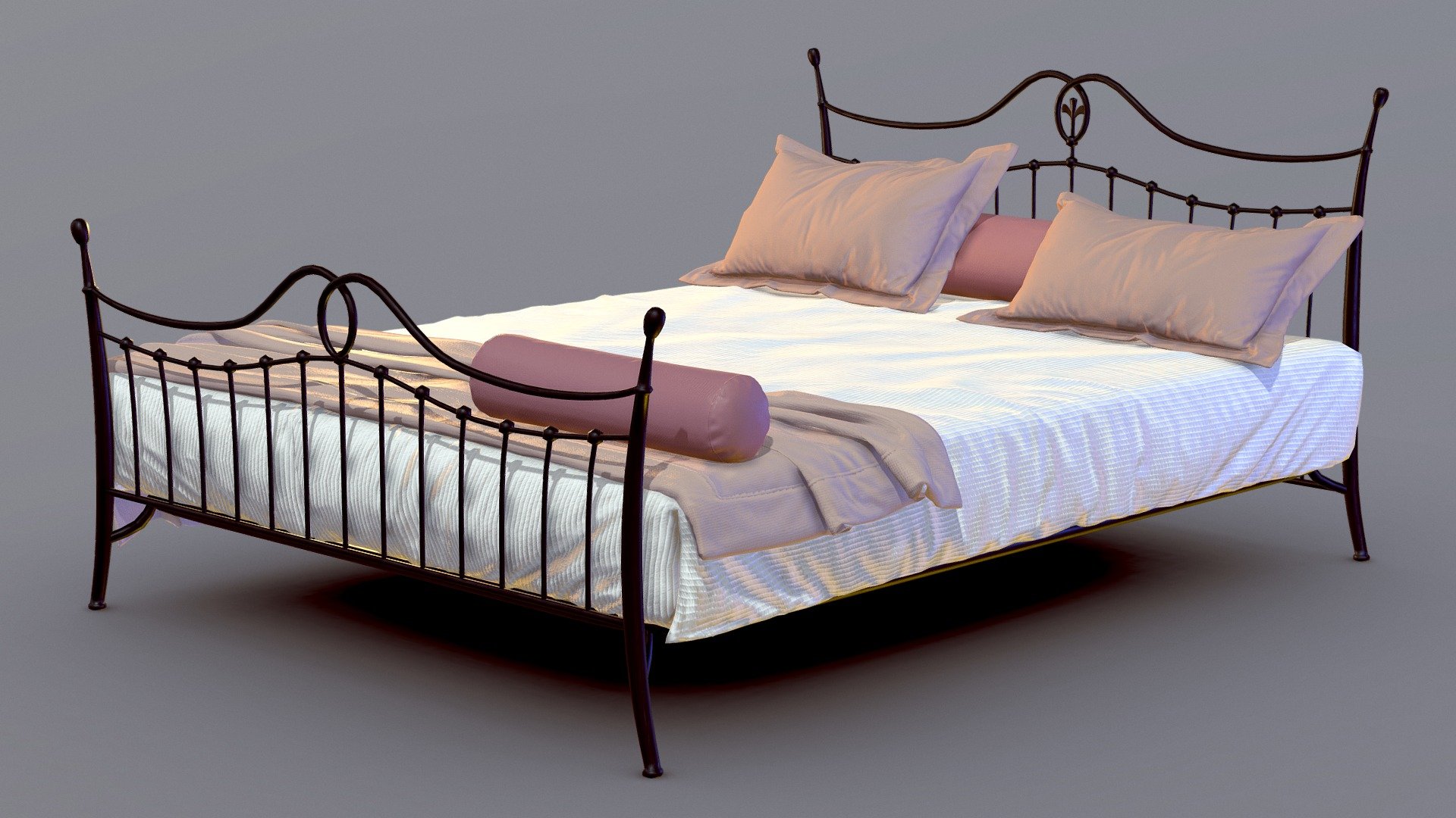 Low Poly PBR Game-Ready Model of a Provence Style Bed.

Technical Info:





Textures: In the scene included 12 textures: Base Color (Diffuse), Normal Map, Roughness, Metalness. The resolutions of the textures are from 1024x1024 to 2048x2048. File format: PNG, JPG.




Polygons Count: 23,569 Polys.




Original Messures: Width: 176 cm (54.3 ″), Depth: 212 cm (41 &ldquo;), Height: 100 cm (30,3 &ldquo;)




UV Mapped: Yes




Original Model Format: FBX



Description:
Wrought Iron Bed in Provence Style 3d model