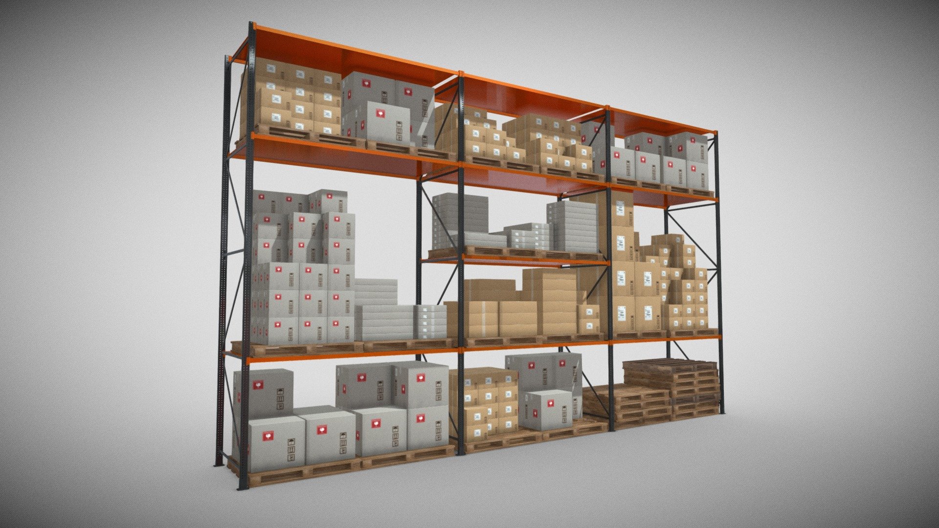 3D Warehouse Rack Model can be an impressive element for your projects.
low polygon, realistic image, realistic overlays, fast rendering, ready for play, with lots of boxes inside 3d model