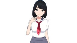 Anime girl school, cute, slender, woman, animegirl, character, modeling, girl, asset, game, 3d, blender, lowpoly, anime, noai