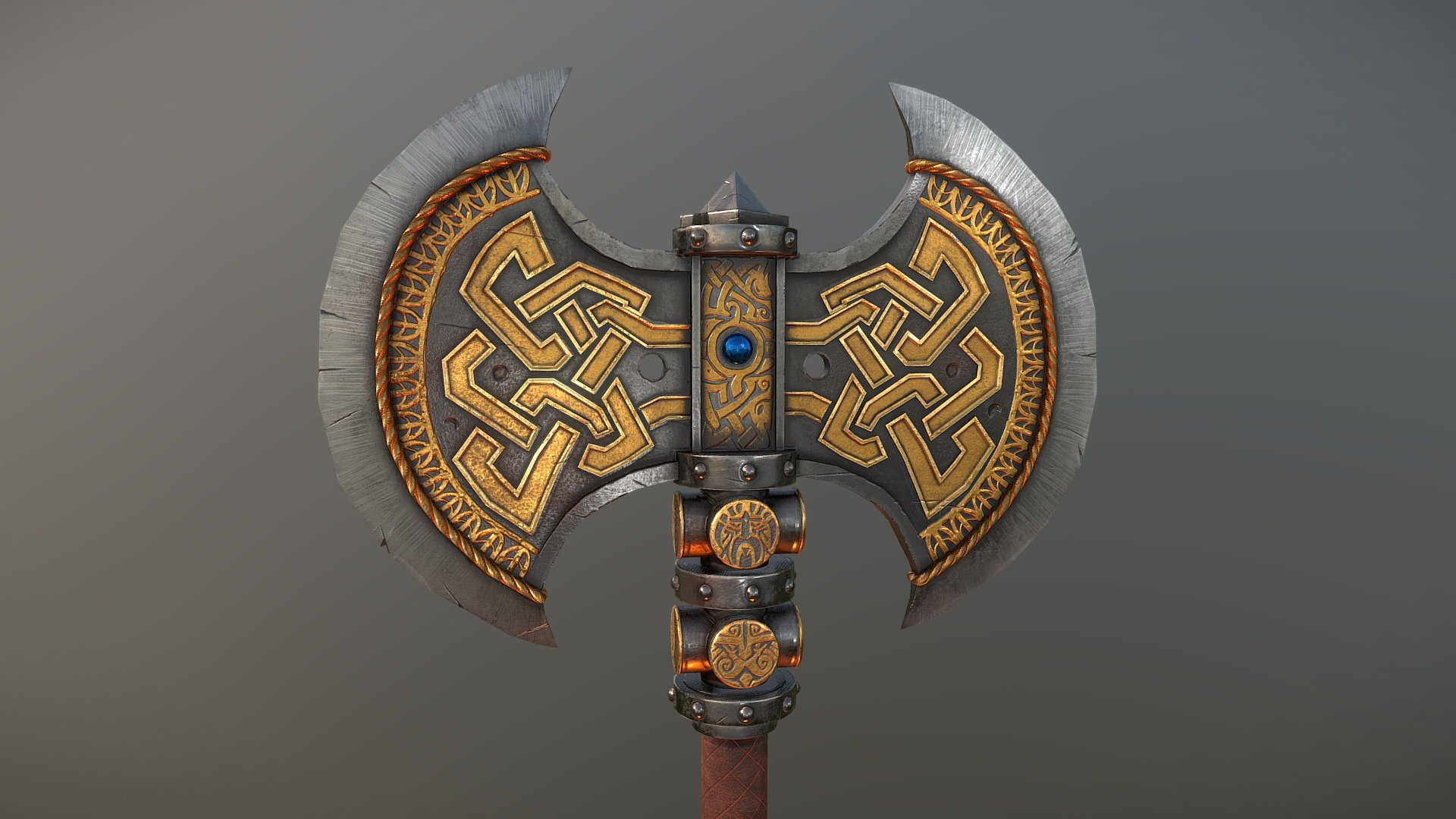 This is my final asset for my first year at Uni (Teesside University). It's a Dwarven Axe based on a piece of concept art I was giving to choose from. Modelled using Maya and textured using Substance Painter and Adobe Photoshop 3d model