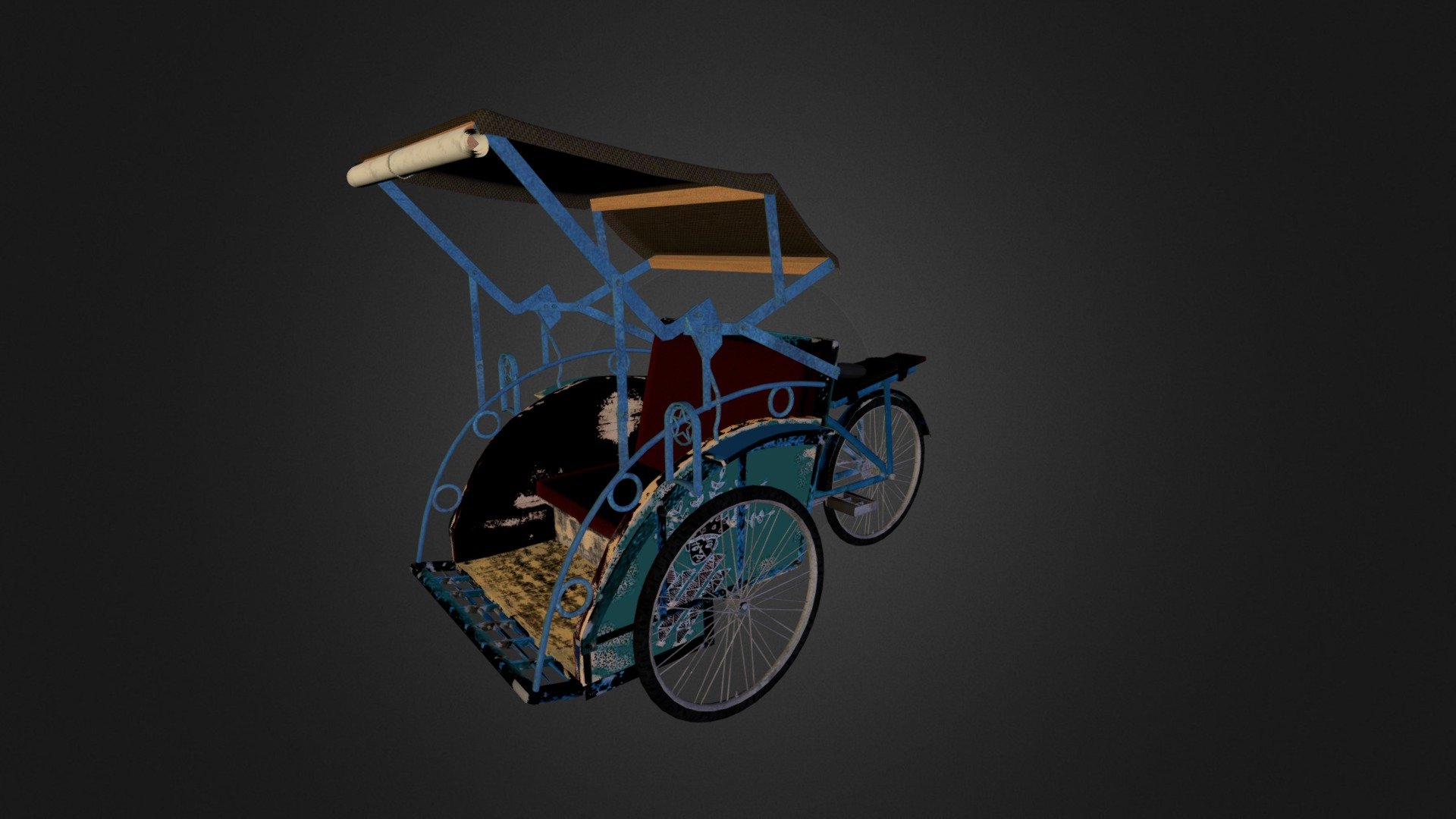 Back to 70's, rickshaw, becak, trisikad, or cycle rickshaw are non-English names used in Asia - Cycle rickshaw - Be Chia - Becak - 3D model by Bambi_Martantio 3d model