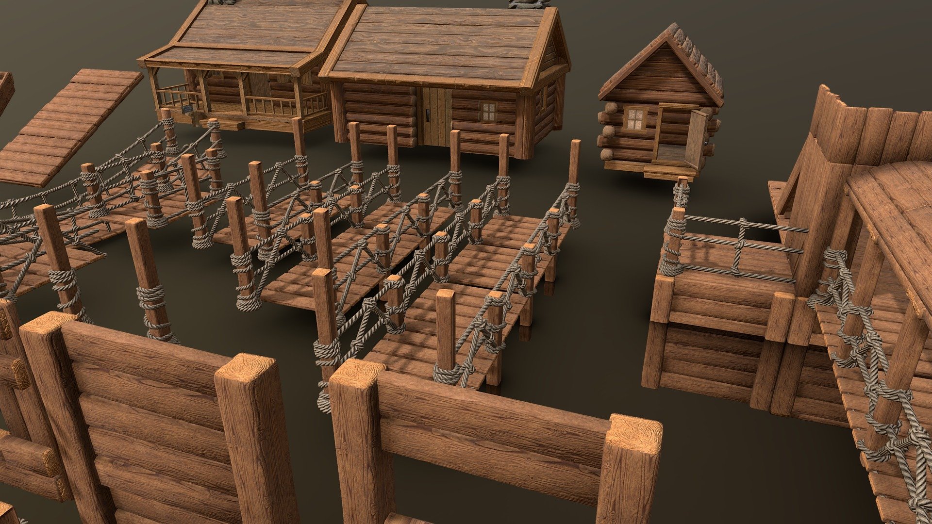 Quickly create a clean and stylized adventure game, tree house or and entire creative mode within a game with this stylized and easy to use kit. All models utilize one optimized texture set with detailed, clean and low poly geometry.

This kit includes wooden and rope elements including; walls, floors, ceilings, roofs, railings, stairs, ladders, beams, bridges and more…

You can find just the Fort Kit Here
And just the Cabins Here

If you have any questions about this kit feel free to reach out to me - Modular Wooden Fort Pack w/ Cabins [35+ Parts] - Buy Royalty Free 3D model by CleanCraft3D (@CleanCraft_3D) 3d model