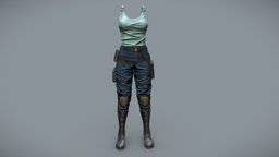 $AVE Futuristic Female Sci-fi Combat Outfit mechanic, full, top, pants, boots, combat, cargo, tank, costume, outfit, wear, character, pbr, low, poly, military, sci-fi, futuristic, female