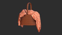 Wicker basket with checkered cloth