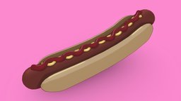 Hotdog cartoon food, ketchup, 3dcoat, flatshaded, hotdog, mayonnaise, sausage, cartoon, 3dsmax