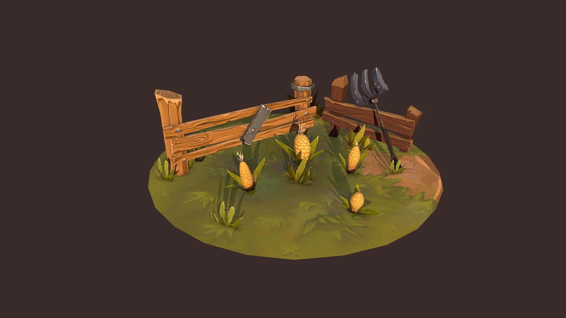 An assignment piece. This was the start of me using Blender3d for hand painted texturing. A corn farm diorama ( And yes, corn does grown from the ground....hehe don't fight me :)) I went for a stylized look with hopefully showcasing my ability to texture and showcase different types of materials.
Process shots: https://www.artstation.com/artwork/rg2DJ - Corn Farm Diorama - 3D model by allen_roldan 3d model