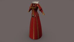 Female Crimson Royal Medieval Fantasy Outfit victorian, red, full, fashion, medieval, girls, top, long, clothes, skirt, crimson, dress, womens, elegant, necklace, outfit, regal, wear, gilded, character, pbr, low, poly, female, fantasy, gold, royal, jackett