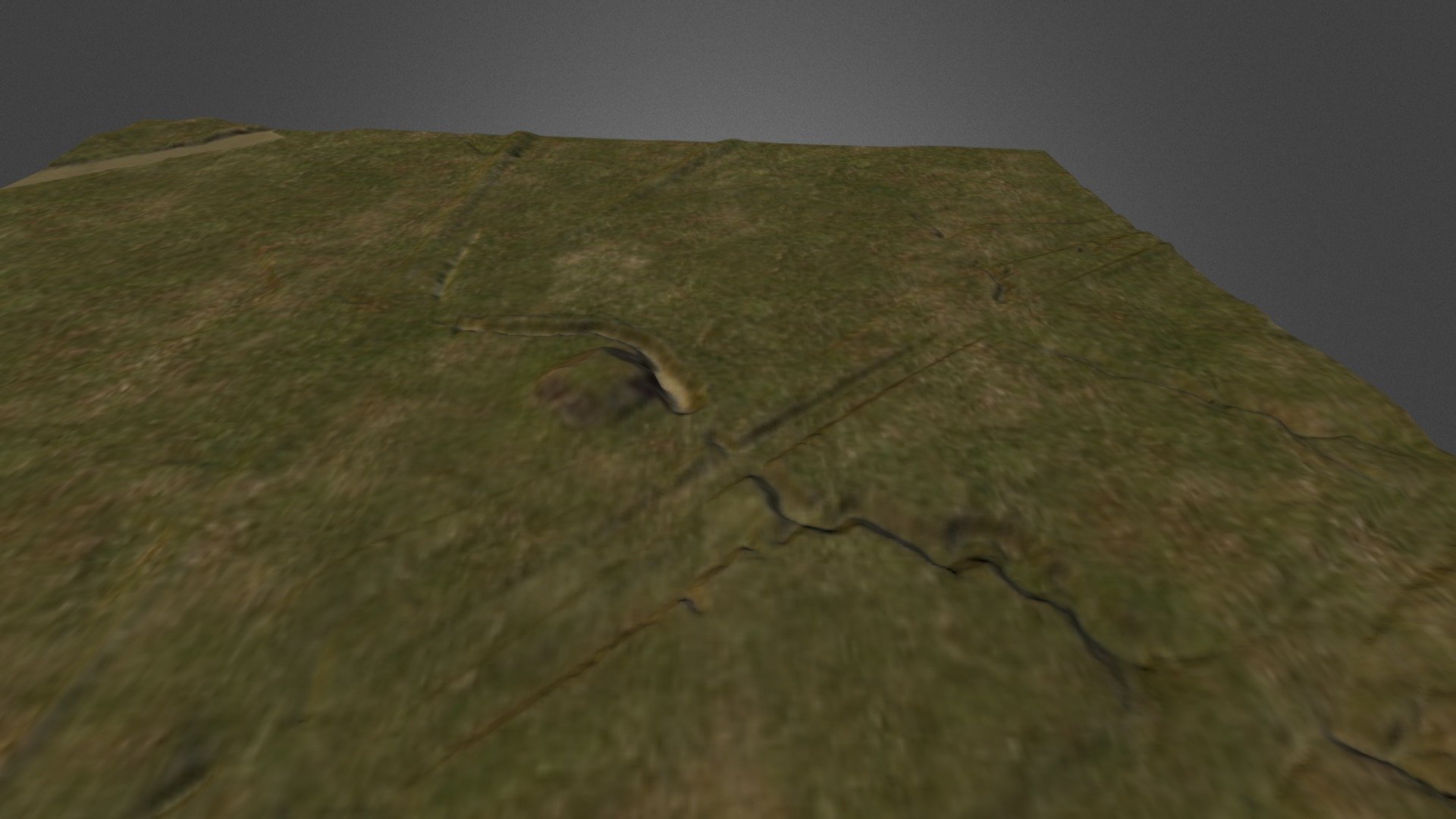 Simple terrain model of Haynes Bluff Mound site in Mississippi. Created in L3DT from DEM data exported from ArcMap 3d model