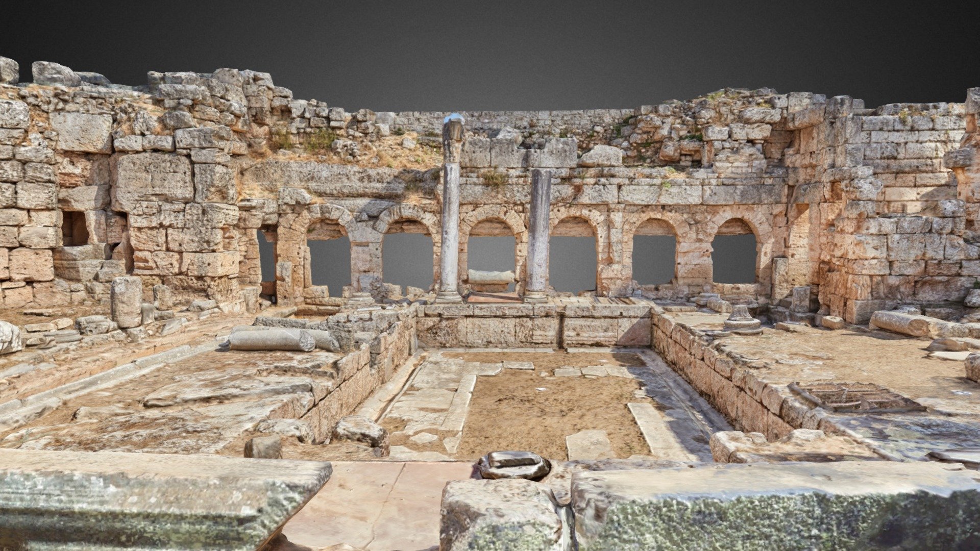For centuries, the Fountain of Peirene was a crucial source of fresh water for the city of Corinth. The Greeks and Romans considered it a sacred location where the great Pegasus was tamed by a local hero. The 3rd century facade that is still visible at the site today showcases the best of Roman architecture and engineering.

LiDAR and photogrammetric data are available for this project at openheritage3D.org

https://openheritage3d.org/project.php?id=h3r7-t916 - Fountain of Peirene, Corinth - 3D model by CyArk 3d model