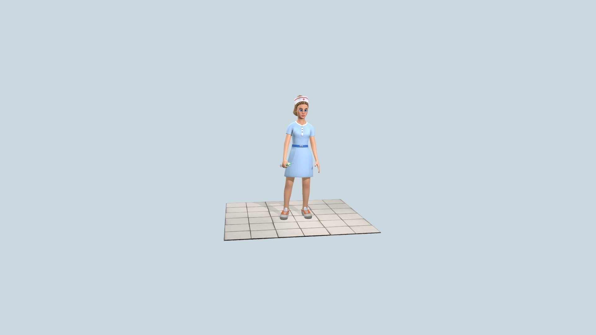 Cartoon low poly model of the nurse. Game-ready mesh with pbr textures, rigged and animated.

- only 3800 polygons.

- perfect for mobile and high definition games.

- rigged and skinned for your own animations with a clean and simple rig.

- 8 animations: action, walk, idle right, idle left, idle break left, idle break right, syringe examine, syringe toss.   

- up to 4096 x 4096 PBR textures.

- also included the syringe high-quality game model with textures.

- and bonus: seamless material for the tile floor.

- original Blender file included 3d model