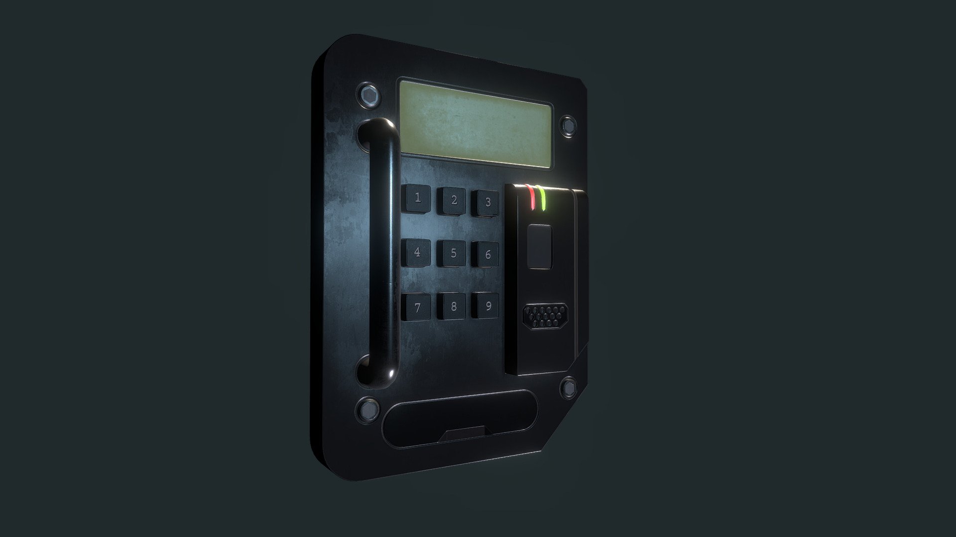 Sci-fi codelock with fingerprint-scaner. Lowpoly, optimized for modern game engines. Created to be used in a modern engine that supports physically based rendering (PBR)

4K and 2K textures (All textures are in .png format)

General PBR textures: BaseColor Metallic Roughness Normal, Emmision.

Polygons 3925 Verticles 2362

If u liked it and wanna buy it  u can do it at cgtrader. I have same nickname 3d model