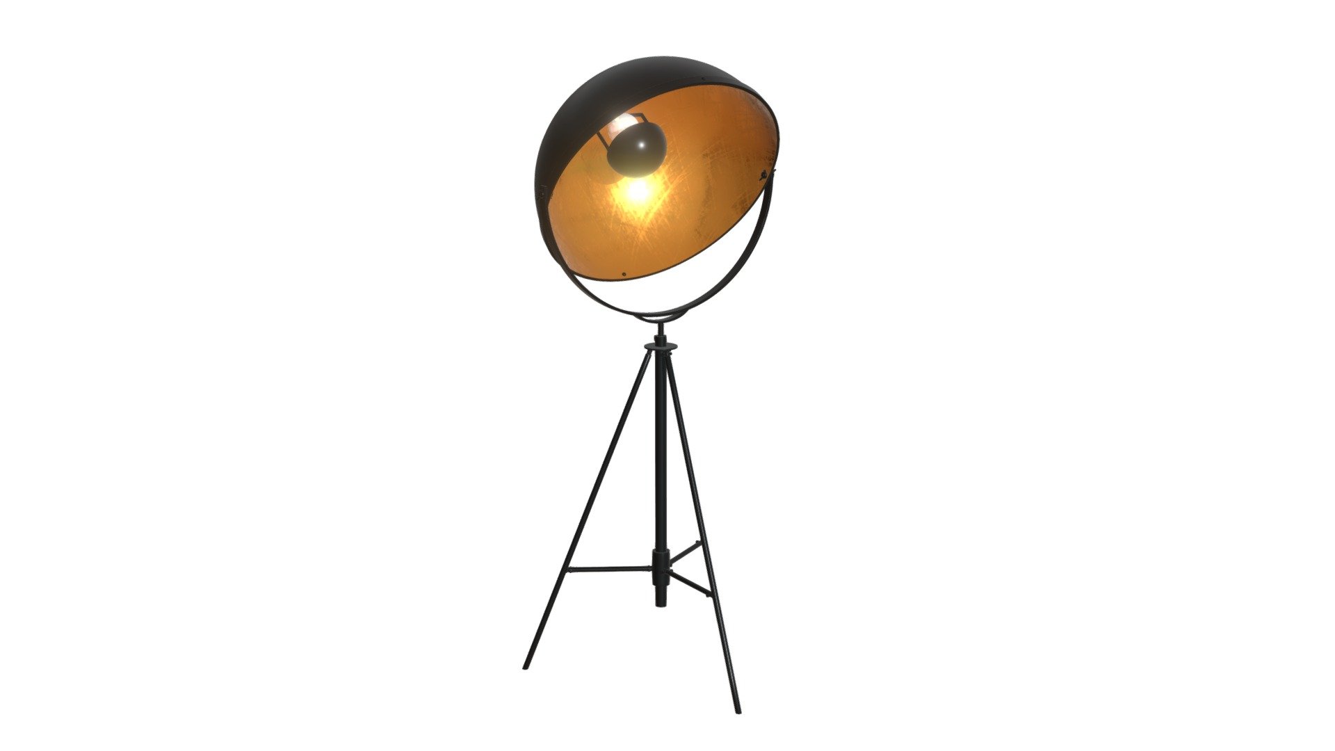 https://zuomod.com/vauxhall-floor-lamp-antique-black

Reminiscent of vintage stage lighting, this dramatic half dome lamp in black metal with it’s striking antique brass interior directs light wherever you need it. A gorgeous addition to a living room, office, or loft space. Adjustable tripod base measures from 63” up to 80.3” in height 3d model